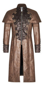 Brown Steampunk Punk Rave Embroidered Leather Coat