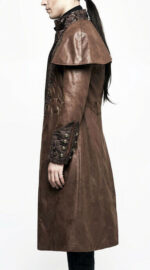 Brown Steampunk Punk Rave Embroidered Leather Coat