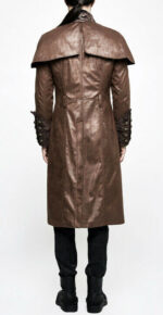 Brown Steampunk Punk Rave Embroidered Leather Coat