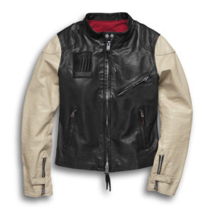 Harley Davidson Black Cream Motorcycle Leather Jacket
