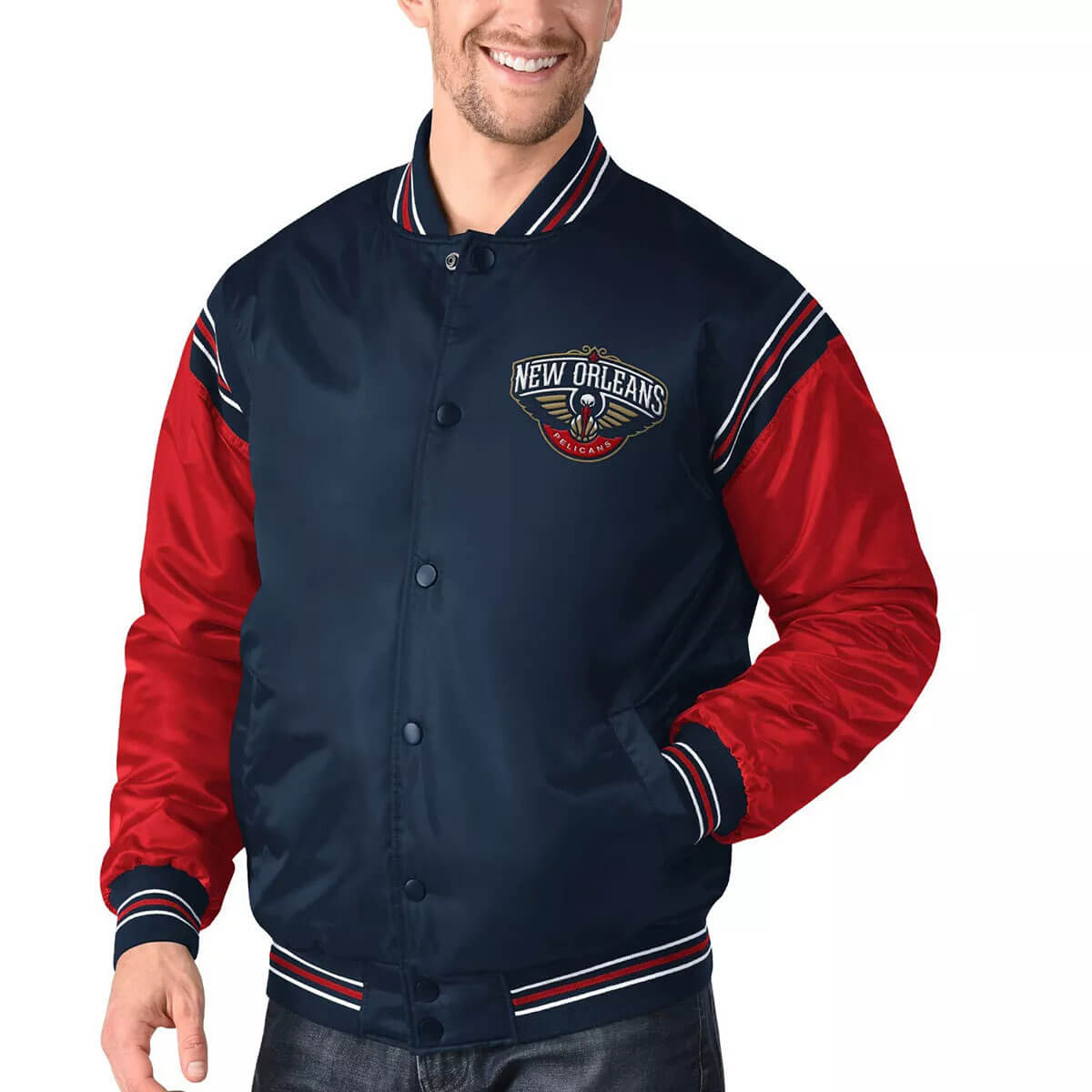 Navy and Red New Orleans Pelicans Satin Jacket