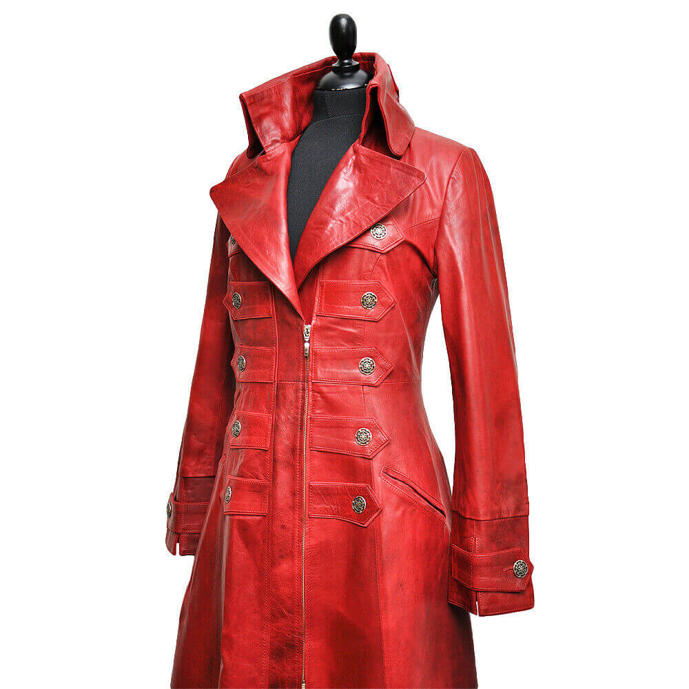 Red Steampunk Leather Victorian Gothic Coat - Maker of Jacket