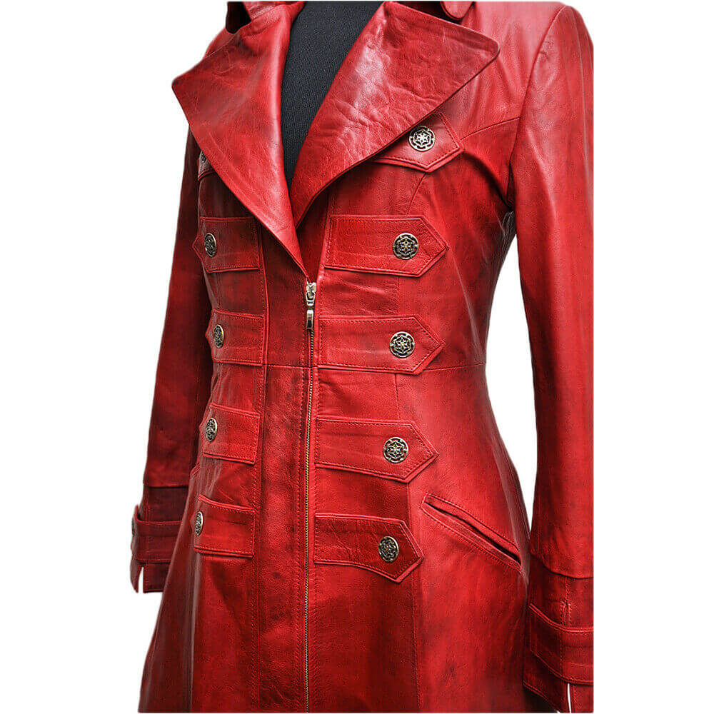 Red Steampunk Leather Victorian Gothic Coat - Maker of Jacket