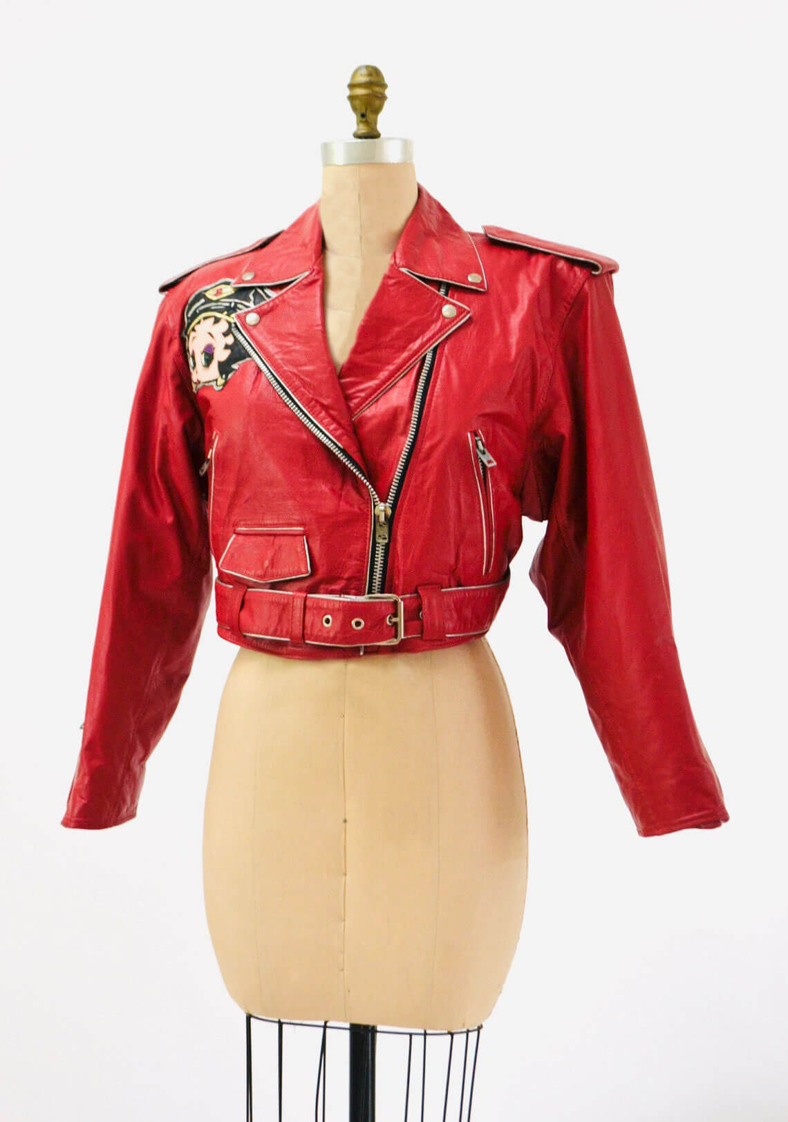 Vintage Betty Boop Red Biker Leather Jacket (2) Vintage Betty Boop Red Biker Leather Jacket
