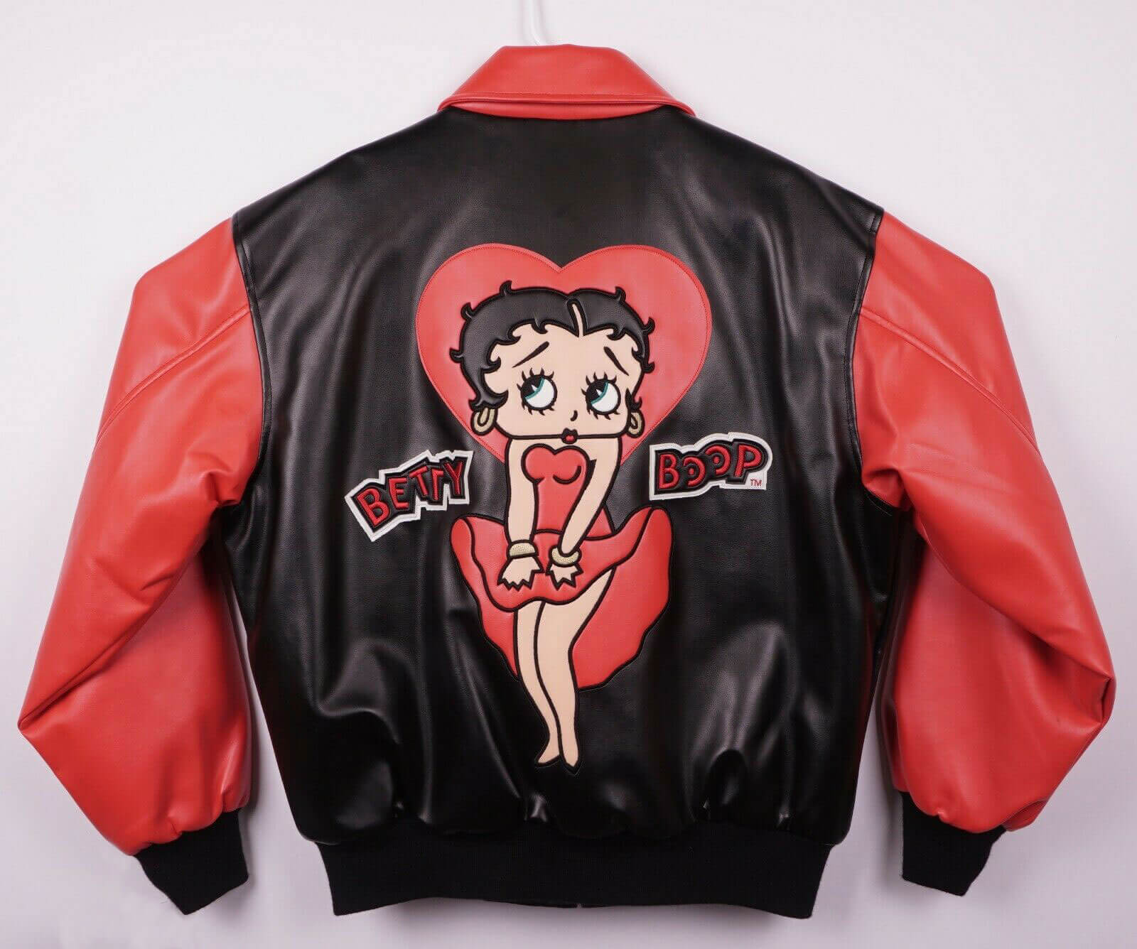 Vintage Black Red Betty Boop Bomber Leather Jacket - Maker of Jacket