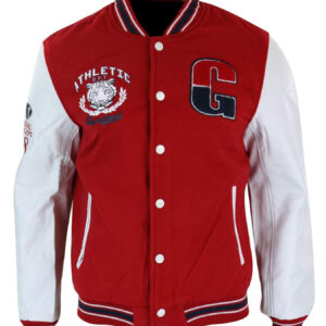 Athletics Red White Varsity Baseball Letterman Jacket