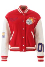 Red Color Block Varsity Women's Jacket