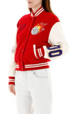 Red Color Block Varsity Women's Jacket
