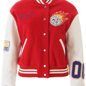 Red Color Block Varsity Women's Jacket