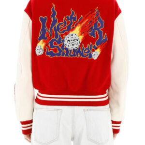Red Color Block Varsity Women's Jacket
