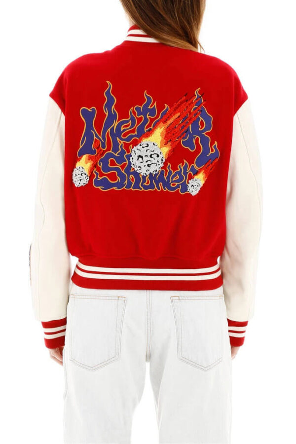 Red Color Block Varsity Women's Jacket