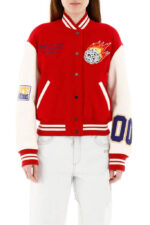 Red Color Block Varsity Women's Jacket