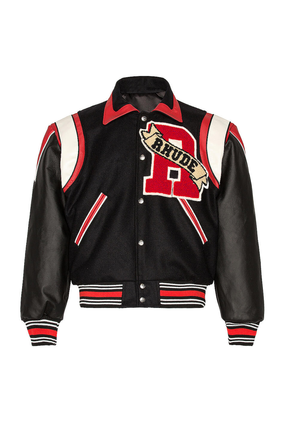 Rhude Black Red Varsity Baseball Jacket (2) Rhude Black Red Varsity Baseball Jacket