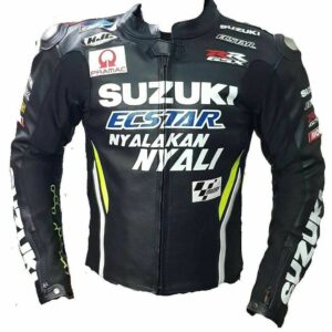 Suzuki Ecstar Black Motorcycle Racing Leather Jacket