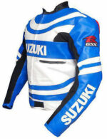 Suzuki GSXR Blue Motorcycle Racing Leather Jacket