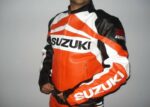 Suzuki GSXR Orange Motorcycle Racing Leather Jacket