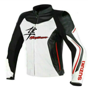 Suzuki Hayabusa White Motorcycle Racing Leather Jacket