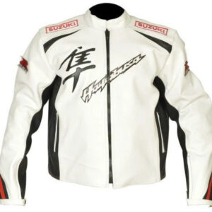 White Suzuki Hayabusa Motorcycle Leather Racing Jacket