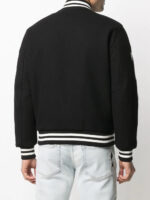 Black Appliqued Wool blend Striped Sleeves Bomber Jacket