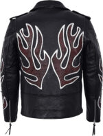 Black Classic Brando Flames Biker Leather Jacket