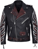 Black Classic Brando Flames Biker Leather Jacket