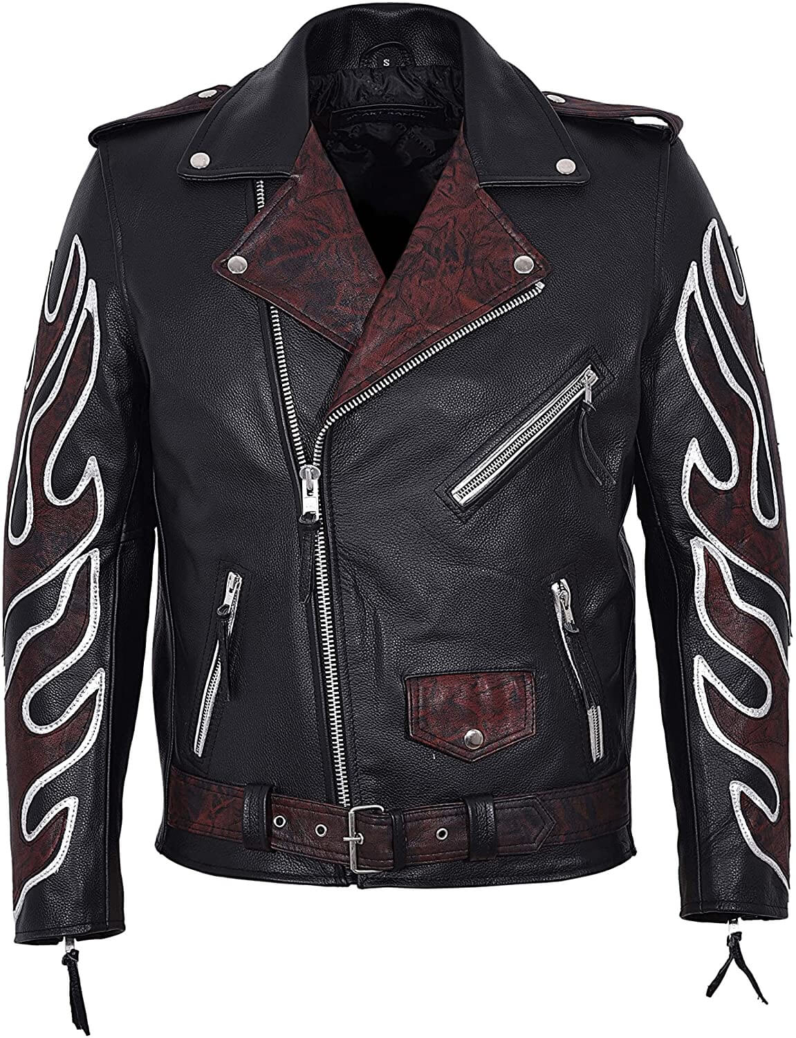 Black Classic Brando Flames Biker Leather Jacket (3) Black Classic Brando Flames Biker Leather Jacket