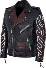 Black Classic Brando Flames Biker Leather Jacket