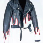 Black Cropped Flames Biker Leather Jacket