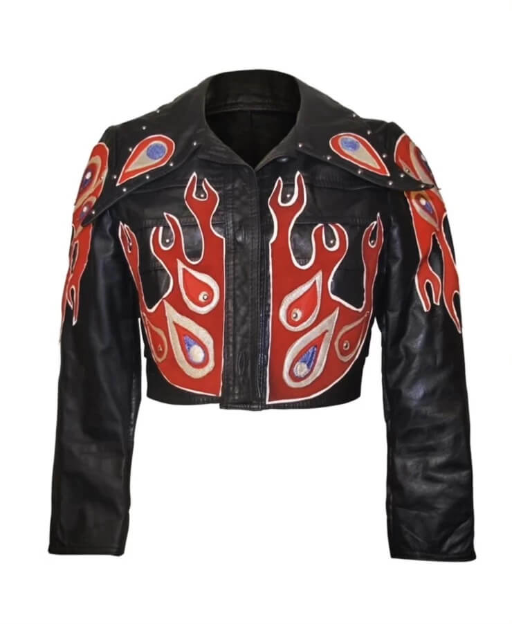 Black Flame Drip Short Studded Leather Jacket (2) Black Flame Drip Short Studded Leather Jacket