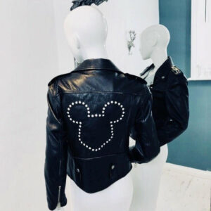 Black Mickey Mouse Studded Leather Jacket