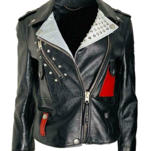 Black Mickey Mouse Studded Leather Jacket
