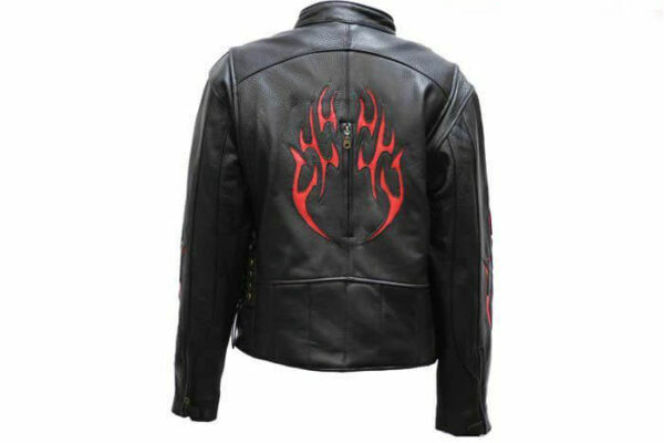 Black Racer Red Flame Leather Jacket
