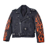 Black Vintage Flame Biker Skull Leather Jacket
