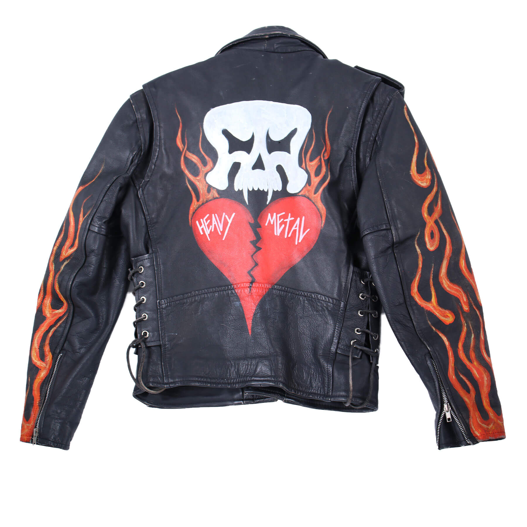 Black Vintage Flame Biker Skull Leather Jacket Maker of Jacket