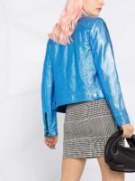 Blue Metallic Biker Leather Jacket