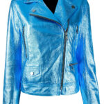 Blue Metallic Biker Leather Jacket