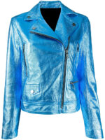 Blue Metallic Biker Leather Jacket