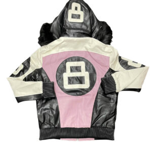 Blush Pink White 8 Ball Robert Phillipe Jacket with Fur Hood