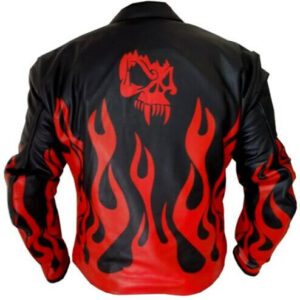 Flame Skeleton Black & Red Fire Leather Jacket