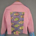 Hand Painted Flame Pink Biker Punk Style Leather Jacket