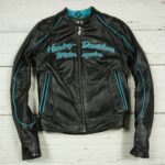 Harley Davidson Black Blue Motorcycle Leather Jacket