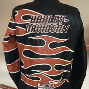 Harley Davidson Black Flame Leather Racing Jacket