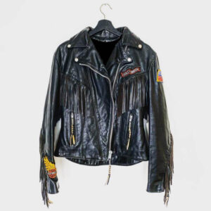 Harley Davidson Black Fringe Flame Biker Leather Jacket