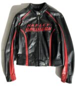Harley Davidson Black Red Motorcycle Leather Jacket