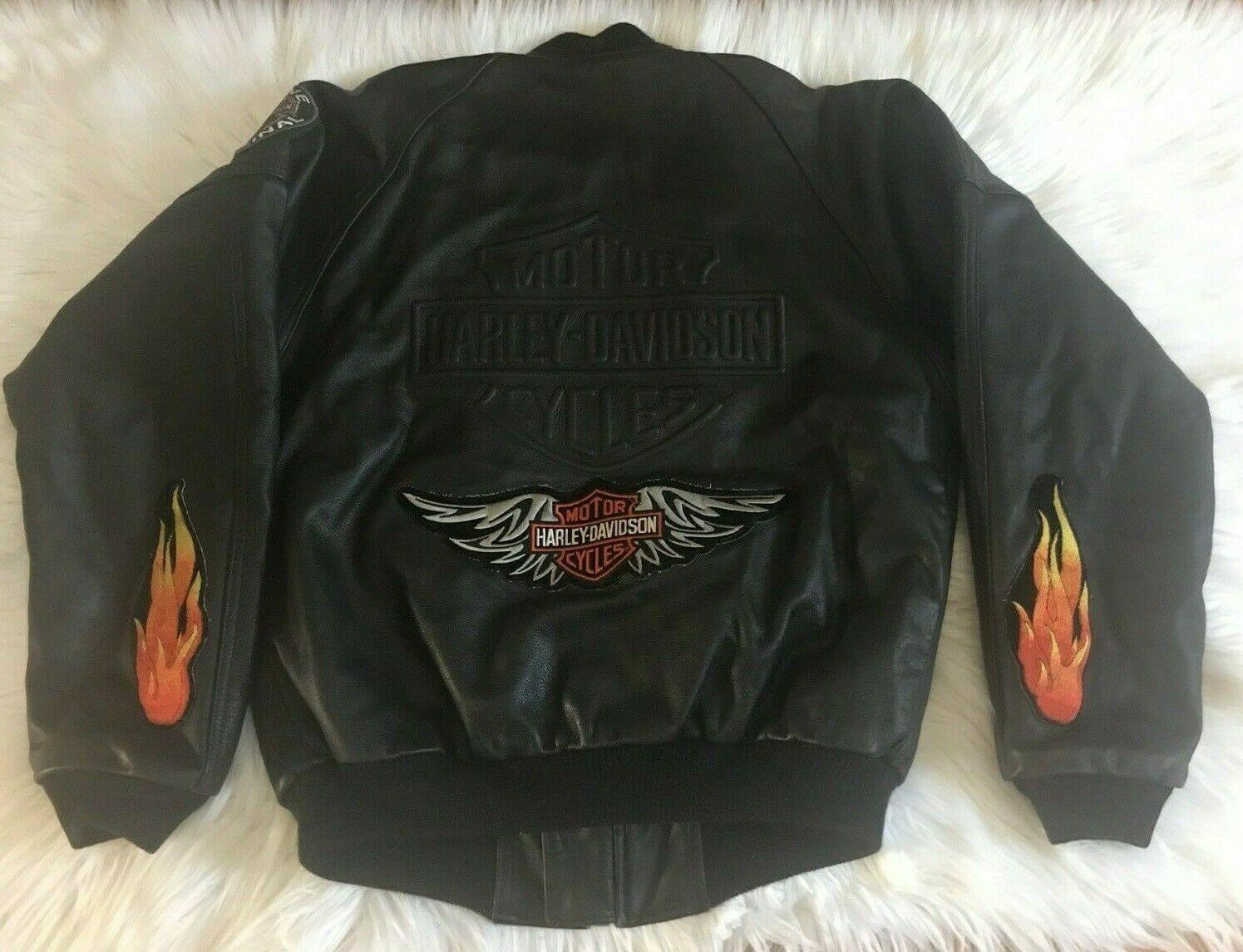 Harley Davidson Gulf War Patch Flame Leather Jacket - Maker of Jacket