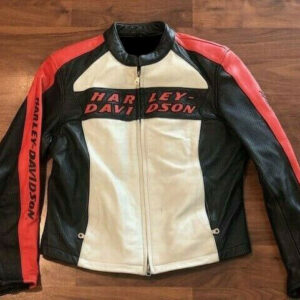 Harley Davidson Orange White Leather Riding Jacket
