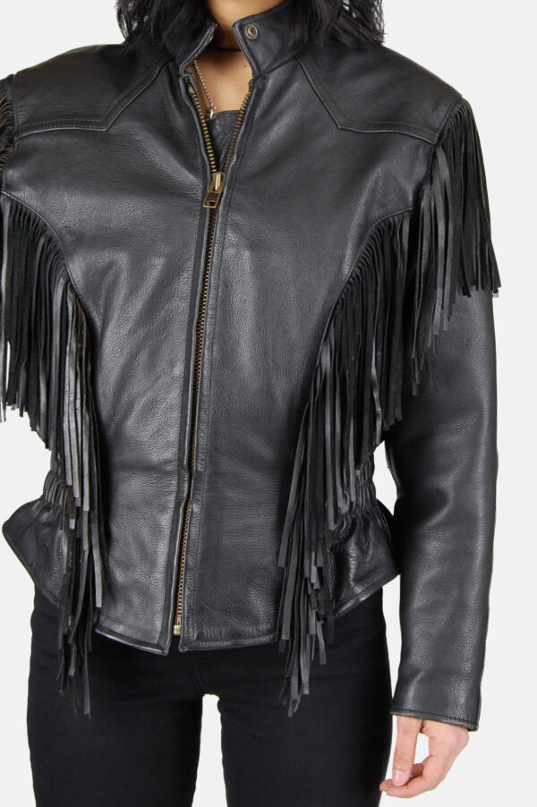 Harley Davidson Patched Black Fringe Leather Jacket