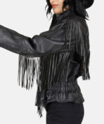 Harley Davidson Patched Black Fringe Leather Jacket
