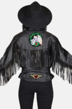 Harley Davidson Patched Black Fringe Leather Jacket