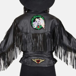 Harley Davidson Patched Black Fringe Leather Jacket